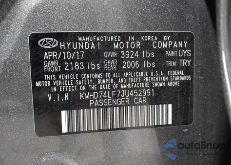 2018 Hyundai Elantra Se from USA, damaged, VIN KMHD74LF7JU452991